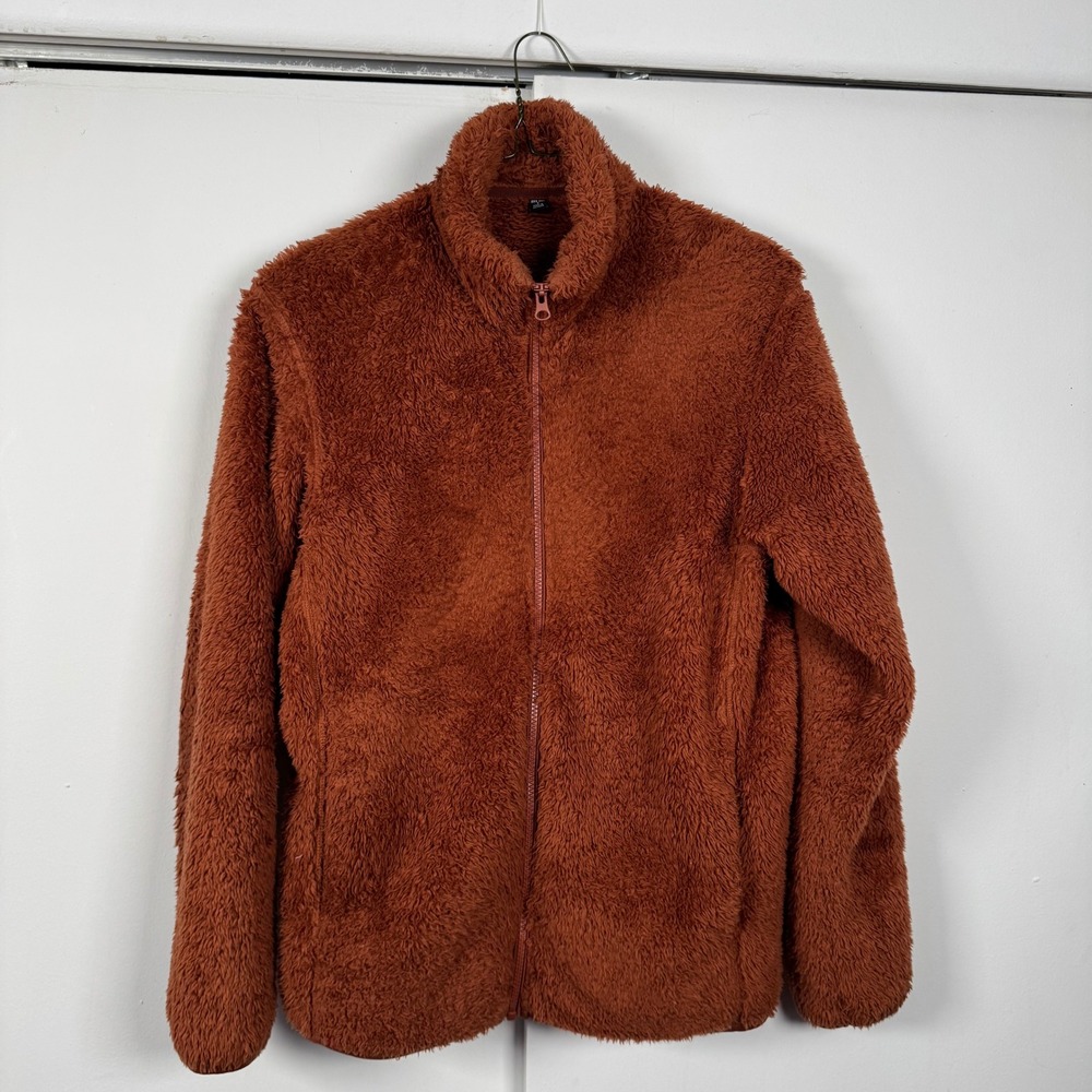 Uniqlo Fluffy Yarn Fleece Full Zip Jacket Burnt Orange Rust Mens Small